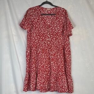 JODIFL Red Floral V-Neck Mini Dress